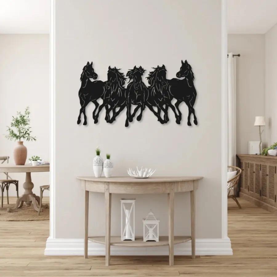 5 Horses Metal Sign Wall Art, Horses Sign Wall Hanging | Metal Wall Decor
