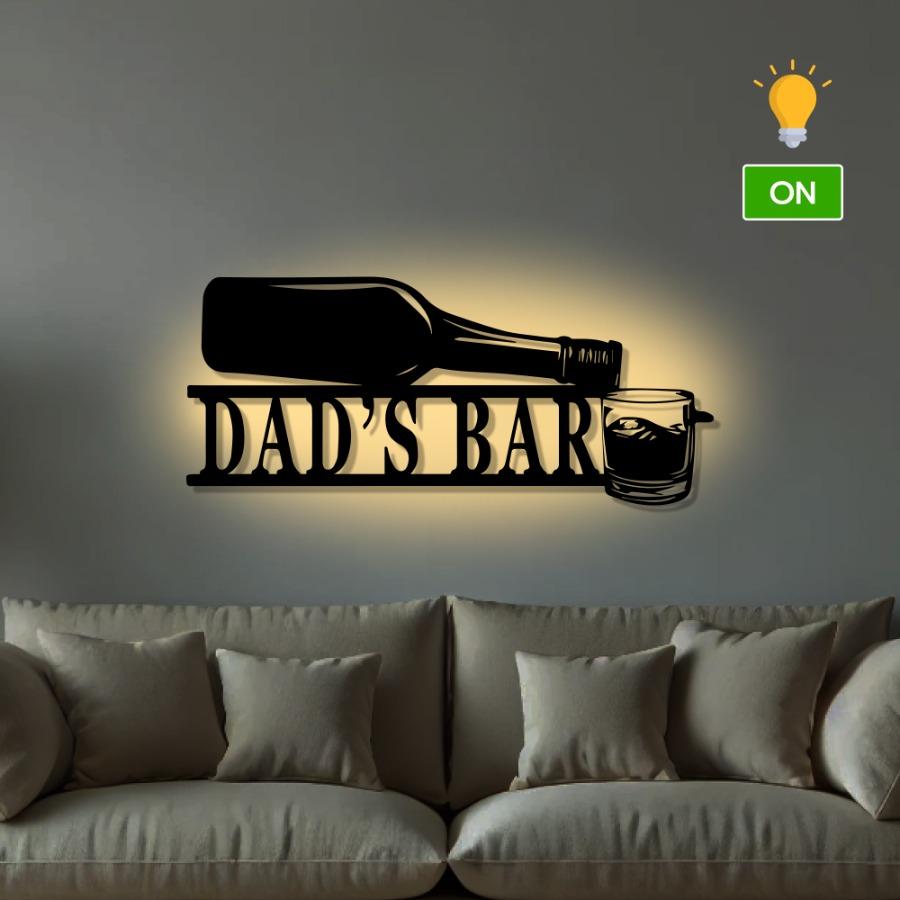 Dad's Bar Whiskey Glass & Bottle Metal Wall Art